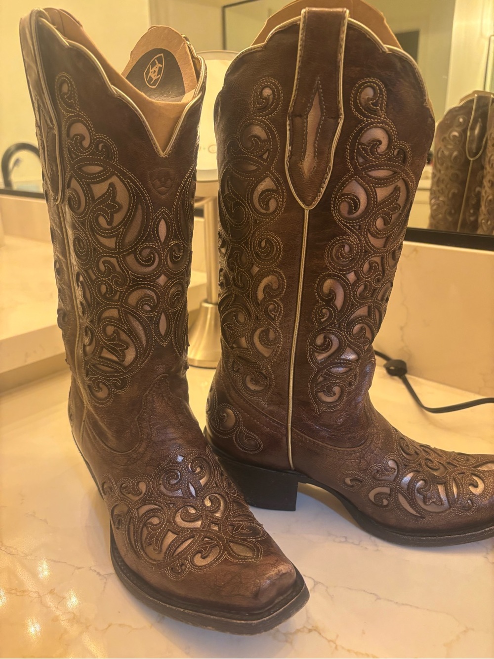 Ariat Brown Embossed Leather Western Cowboy Boots
